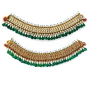 Pair of Anklets, Gold, set with white sapphires, with attached pearls and hanging glass beads; enamel on reverse (1800–50), Al-Thani collection