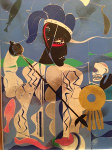 Romare Beardon, "Poseiden. The Sea God-Enemy of Odysseus" (1977);  collage of various papers, with foil, paint, ink and graphite on fiberboard)